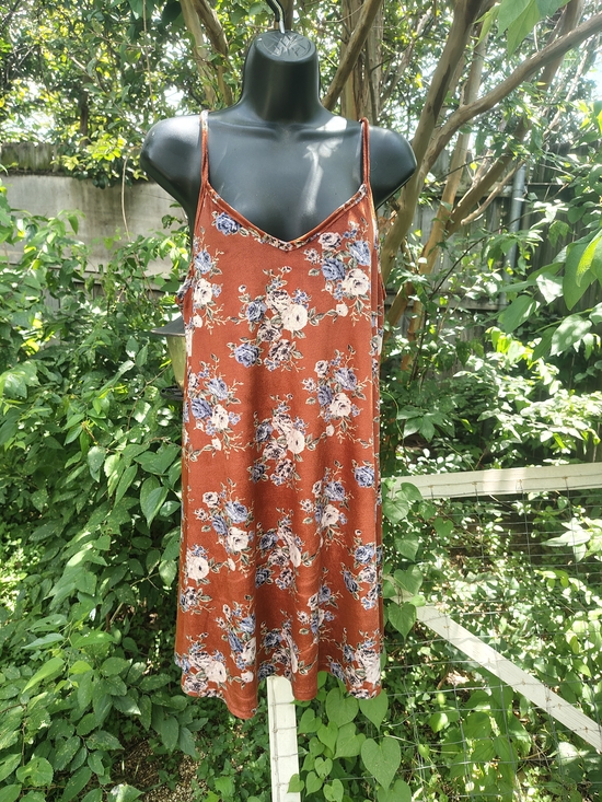 Vintage Dresses & Skirts - Rust Floral 90's Style Velvet Slip Dress